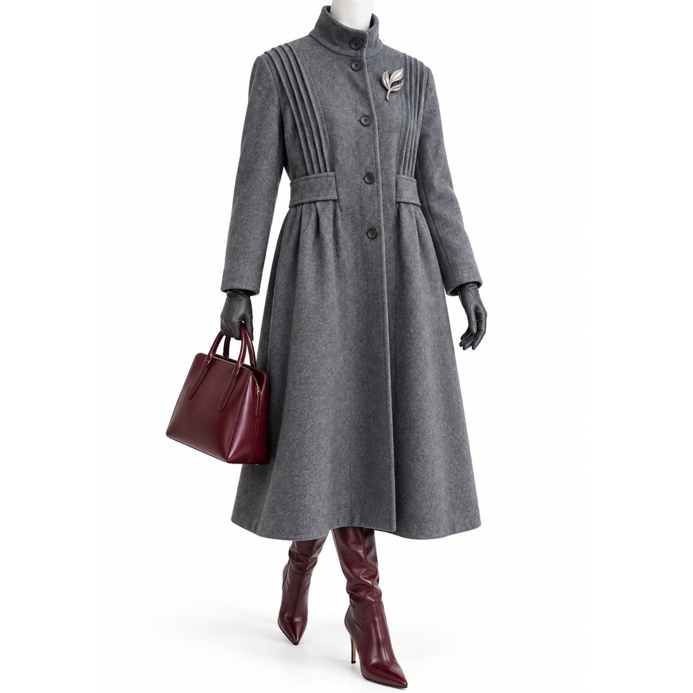 MARK REED Vintage 1990s | 80% Wool Blend Gray Pleated Maxi Coat | Women's Sz 16